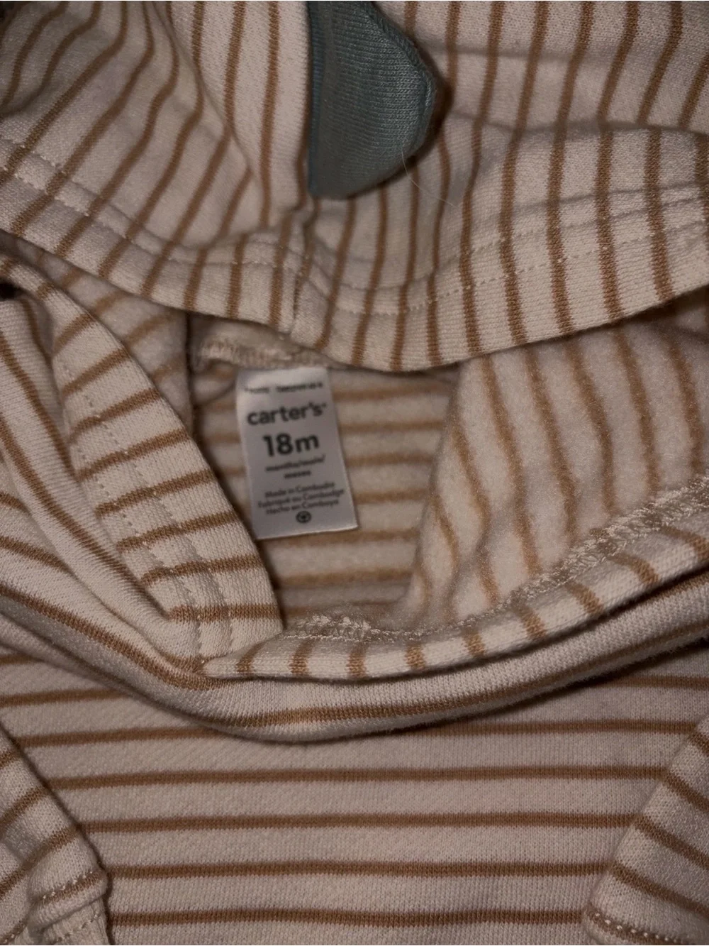 Carter's Cream & Tan Striped Hoodie with Dino Accent